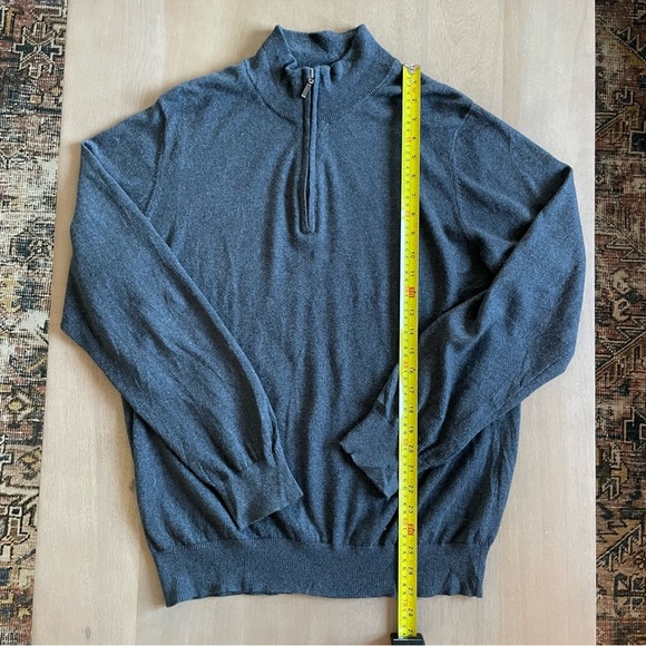 Men's LL Bean Wicked Soft Cotton/Cashmere Sweater, Quarter-Zip Grey - Picture 8 of 10